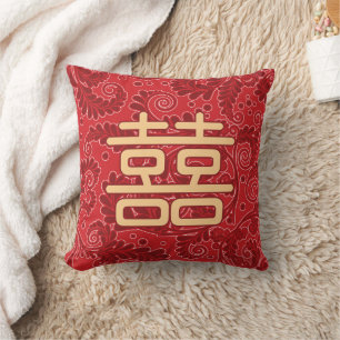 Chinese "Double Happiness" Wedding Throw Pillow