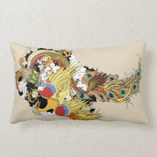 Chinese dragon and phoenix lumbar pillow