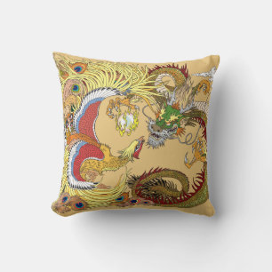 Chinese dragon and phoenix throw pillow