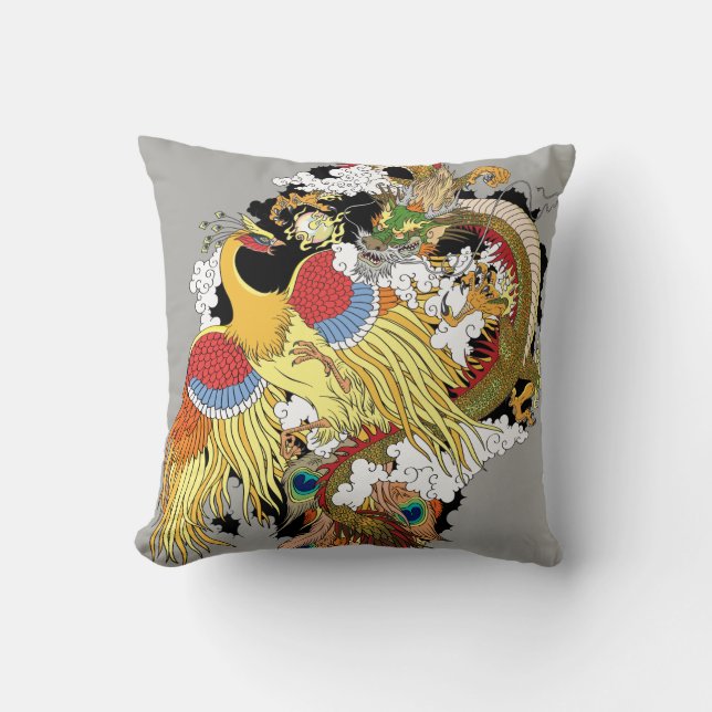 Chinese dragon and phoenix throw pillow (Front)