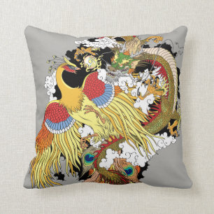 Chinese dragon and phoenix throw pillow