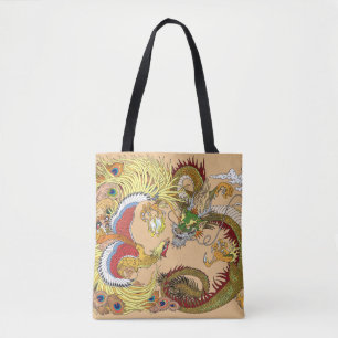 Chinese dragon and phoenix tote bag