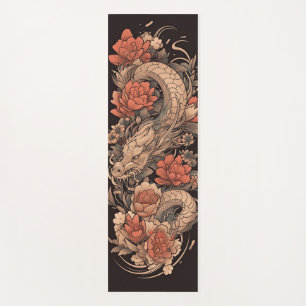 Chinese Dragon and Rose Flower Yoga Mat