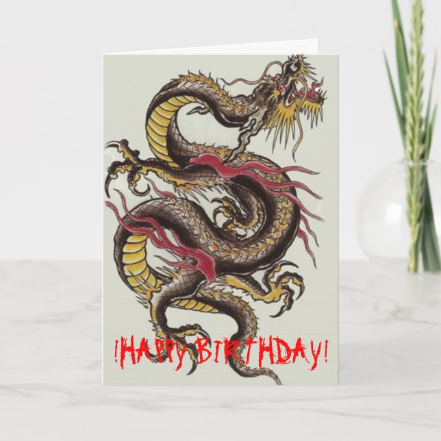 chinese-dragon-black, !HAPPY BIRTHDAY! Card (Front)
