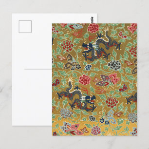 Chinese Dragon Butterfly & Flower Colourful Art Postcard