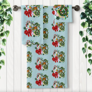 Chinese Dragon Christmas Wreath Bath Towel Set