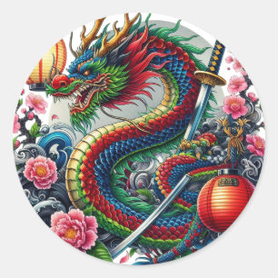 chinese dragon classic round sticker