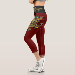 Chinese Dragon Embroidery Zodiac Birthday LegC2 Capri Leggings