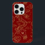 Chinese Dragon Gold and Dark Red iPhone 15 Pro Case<br><div class="desc">Chinese Dragon pattern in gold over a dark red background.
Custom and optional monogram.</div>