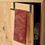 Chinese Dragon Gold and Dark Red Kitchen Towel<br><div class="desc">Chinese Dragon pattern in gold over a dark red background.</div>