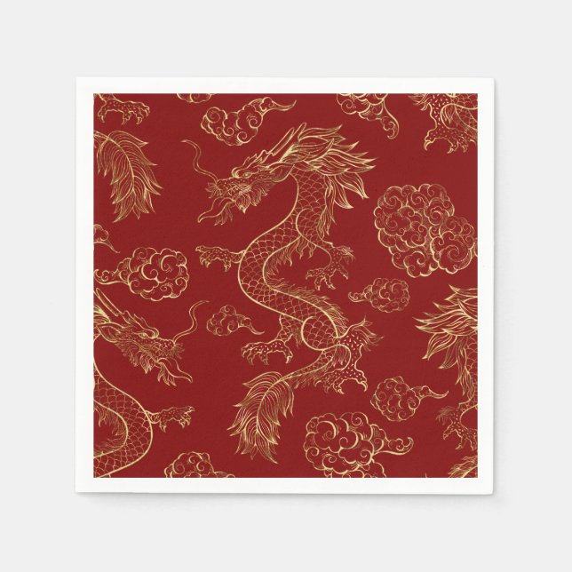 Chinese Dragon Gold and Dark Red Napkin (Front)