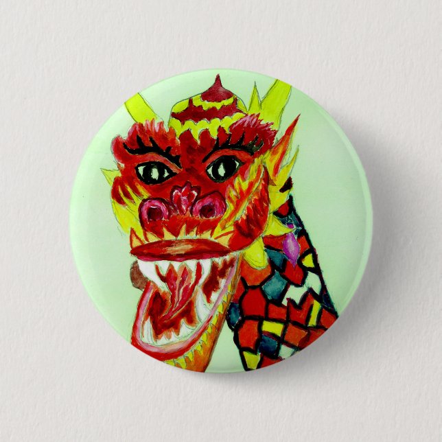 Chinese Dragon Head 2 Inch Round Button (Front)