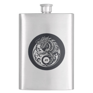 Chinese Dragon in Black and White Personalized Hip Flask
