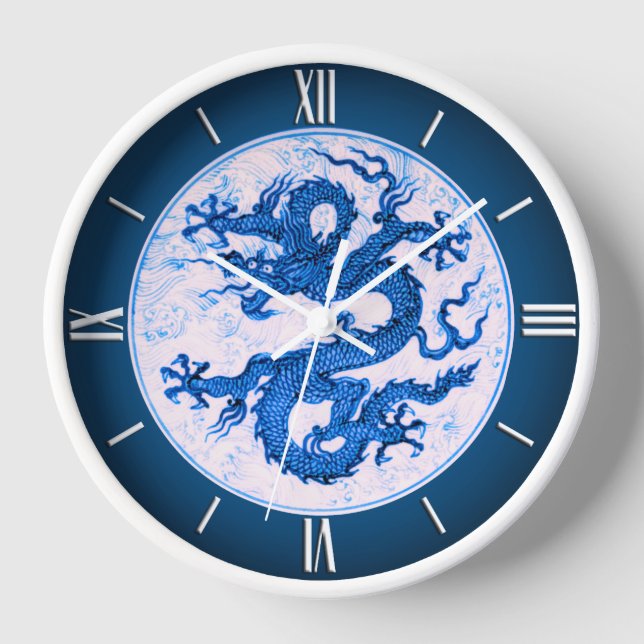 Chinese Dragon, Indigo Blue and White  Clock (Front)