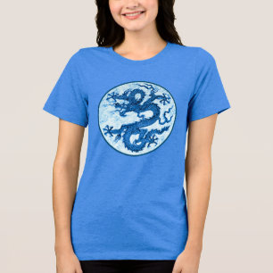 Chinese Dragon, Indigo Blue and White T-Shirt Tri-Blend Shirt