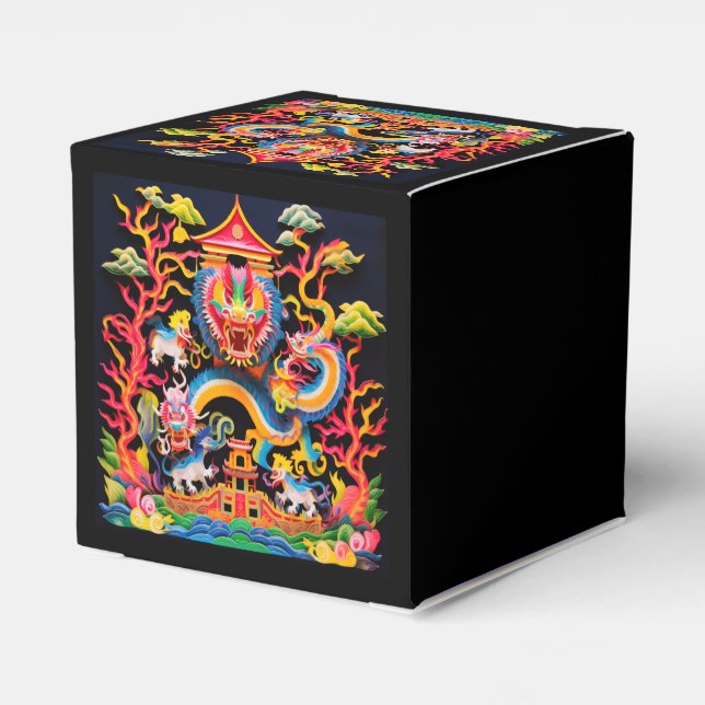 Chinese Dragon Layered Paper Cutout Effect Favor Box (Back Side)