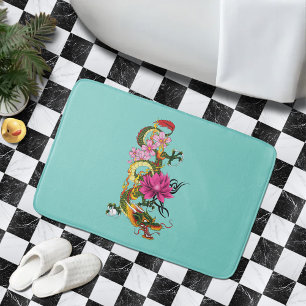 Chinese Dragon Lotus Cherry Blossoms Bath Mat