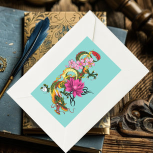 Chinese Dragon Lotus Cherry Blossoms Sticker