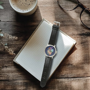 Chinese Dragon Navy Blue Flowers Watch