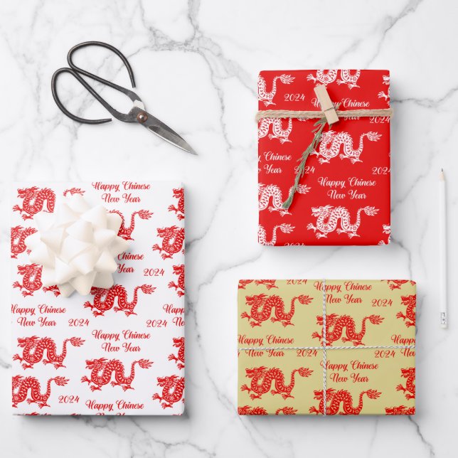 Chinese Dragon New Year 2024  Wrapping Paper Sheet (Front)