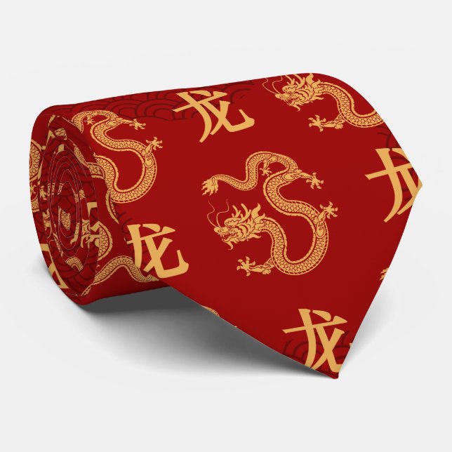 Chinese dragon pattern Year of the dragon 2024 Tie (Rolled)
