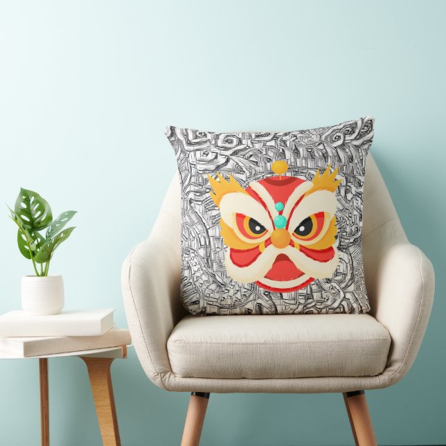chinese dragon sketch drawing  throw pillow (Chair)