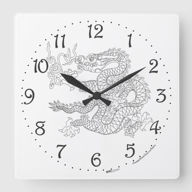 Chinese Dragon Square Wall Clock (Front)