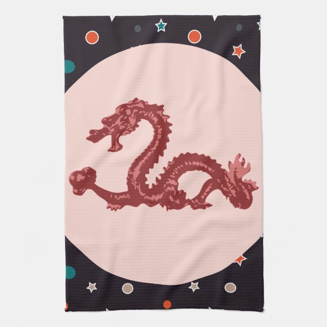 Chinese Dragon Star Pattern Fantasy Art Kitchen Towel (Vertical)