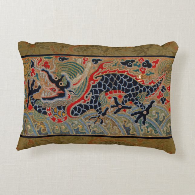 Chinese Dragon Symbol Antique Asian Decorative Pillow (Back)
