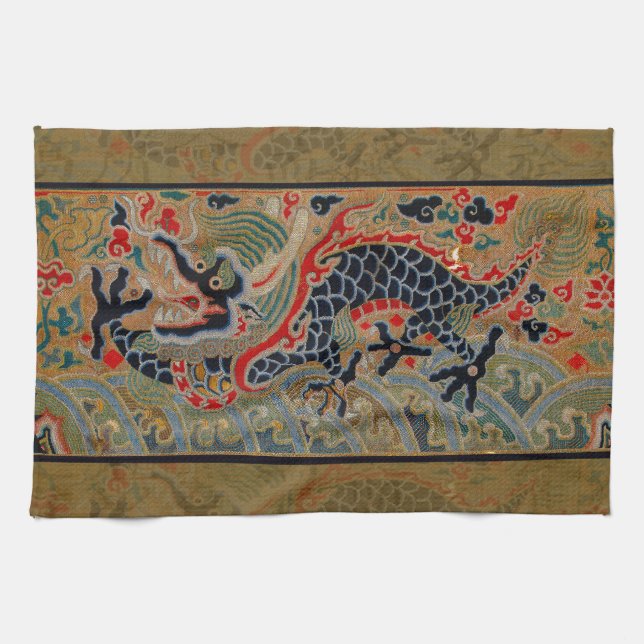 Chinese Dragon Symbol Antique Asian Kitchen Towel (Horizontal)