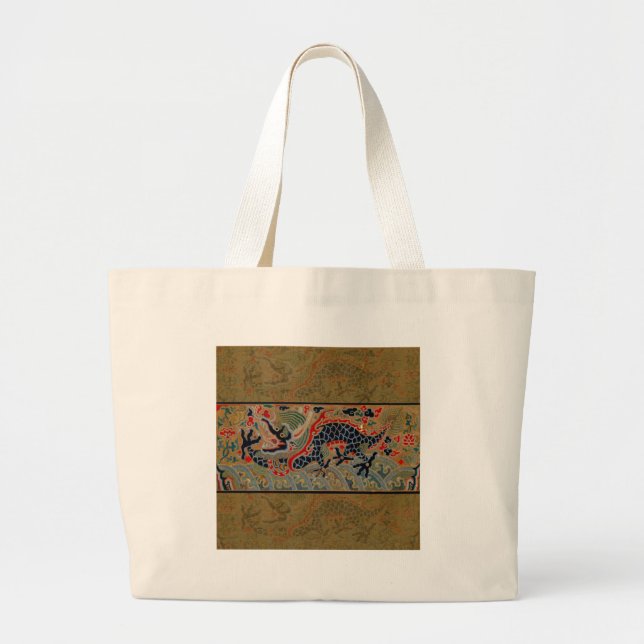 Chinese Dragon Symbol Antique Asian Large Tote Bag (Front)