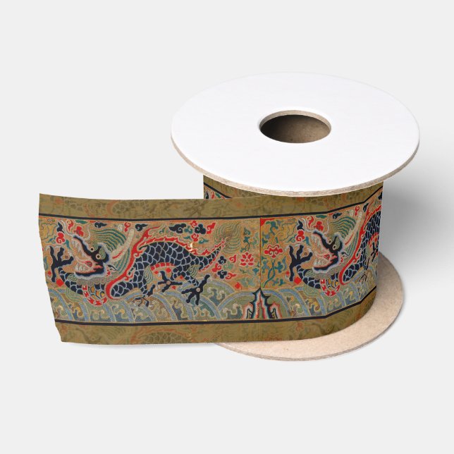Chinese Dragon Symbol Antique Asian Satin Ribbon (Spool)