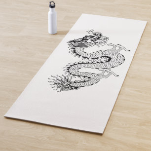 Chinese Dragon White Black Yoga Mat