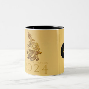 Chinese Dragon Year 2024 Elegant Monogram 2TMug Two-Tone Coffee Mug
