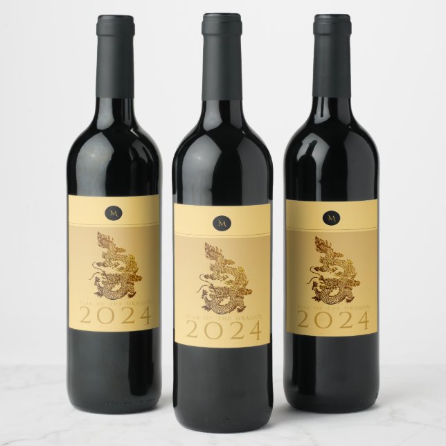 Chinese Dragon Year 2024 Elegant Monogram BL Wine Label (Bottles)
