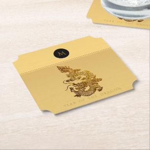 Chinese Dragon Year 2024 Elegant Monogram PapC Paper Coaster