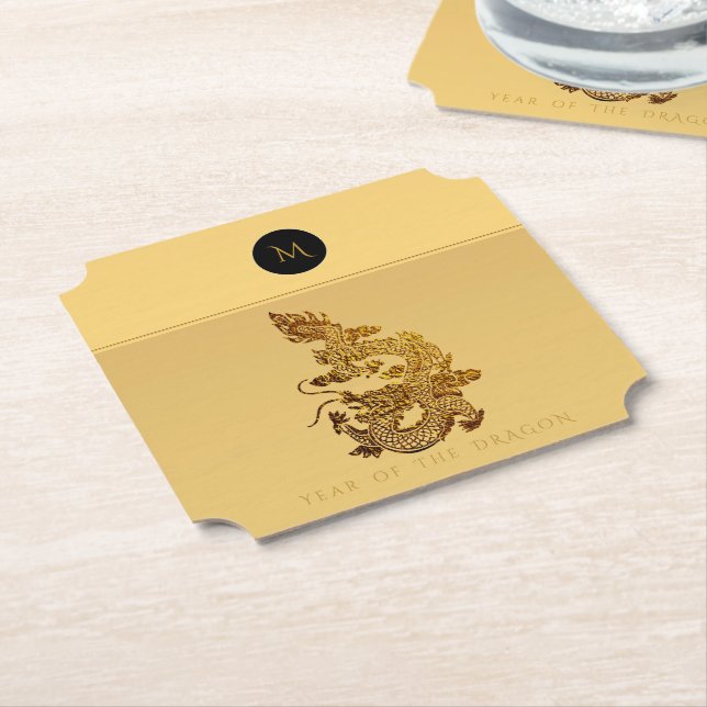 Chinese Dragon Year 2024 Elegant Monogram PapC Paper Coaster (Angled)