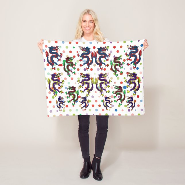 chinese dragons fantasy folk art   fleece blanket (In Situ)