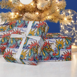 Chinese DragonTile Art Colourful Wrapping Paper