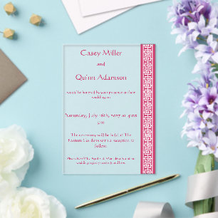 Chinese Elegance in Raspberry Acrylic Wedding Invitations