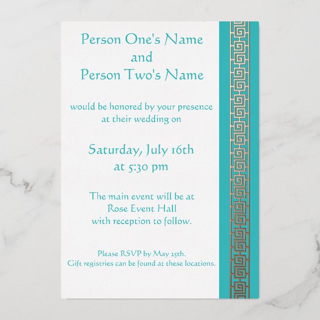 Chinese Elegance in Turquoise Foil Invitation (Front)