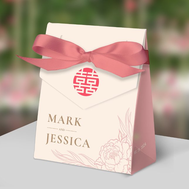 Chinese Elegant Double Happiness Peonies Wedding Favor Box (Creator Uploaded)