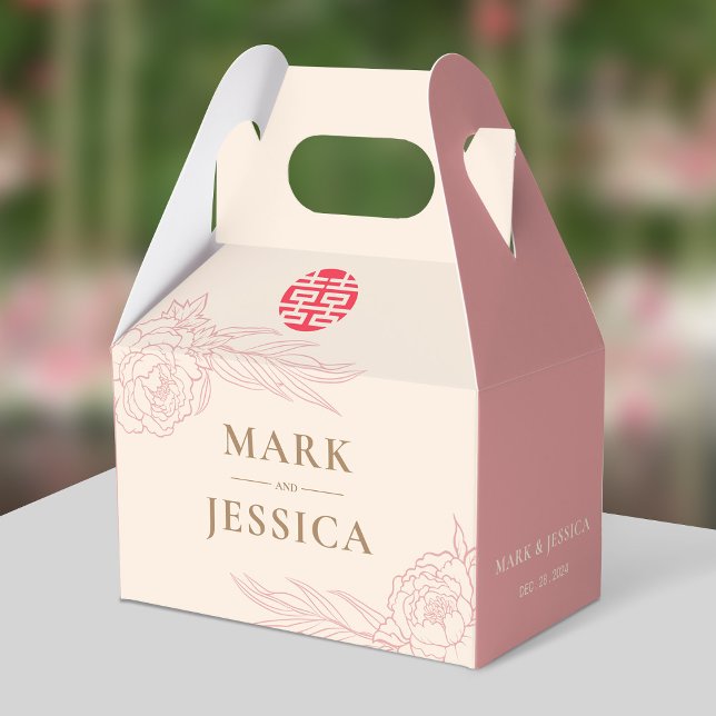 Chinese Elegant Double Happiness Peonies Wedding Favor Box (Creator Uploaded)
