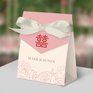 Chinese Elegant Double Happiness Peonies Wedding Favor Box