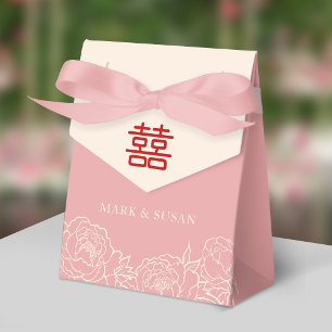 Chinese Elegant Double Happiness Peonies Wedding Favor Box