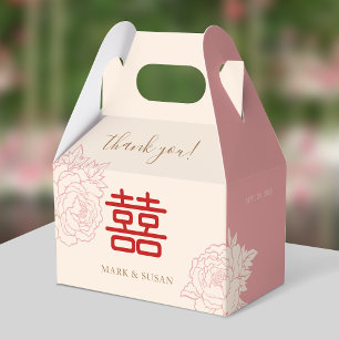 Chinese Elegant Double Happiness Peonies Wedding Favor Box