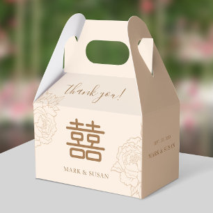Chinese Elegant Double Happiness Peonies Wedding Favor Box