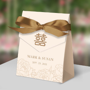 Chinese Elegant Double Happiness Peonies Wedding Favor Box