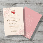 Chinese Elegant Double Happiness Wedding Invite<br><div class="desc">Chinese Elegant Double Happiness Wedding Invite with Eucalyptus Peonies. Traditional and also modern. You have the option to add the details information in the back.</div>