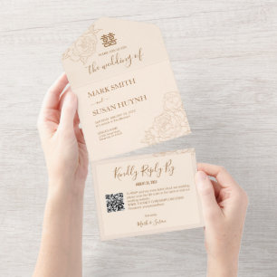 Chinese Elegant Peony All in One Wedding Invite